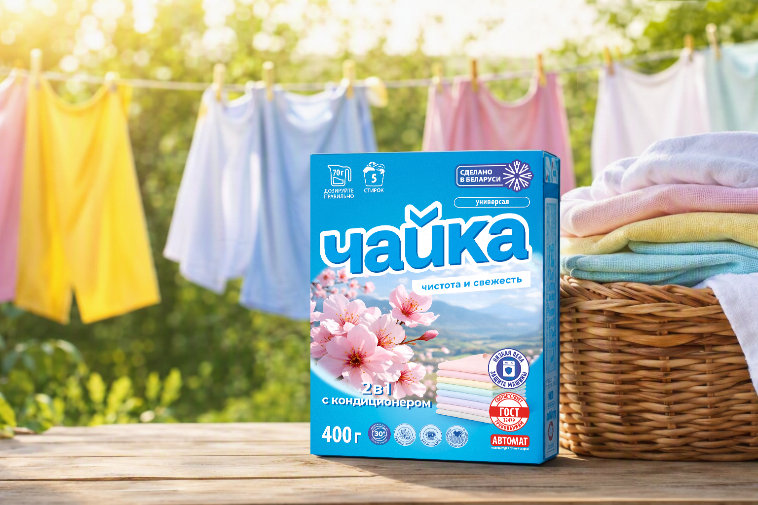 чайка сушится белье